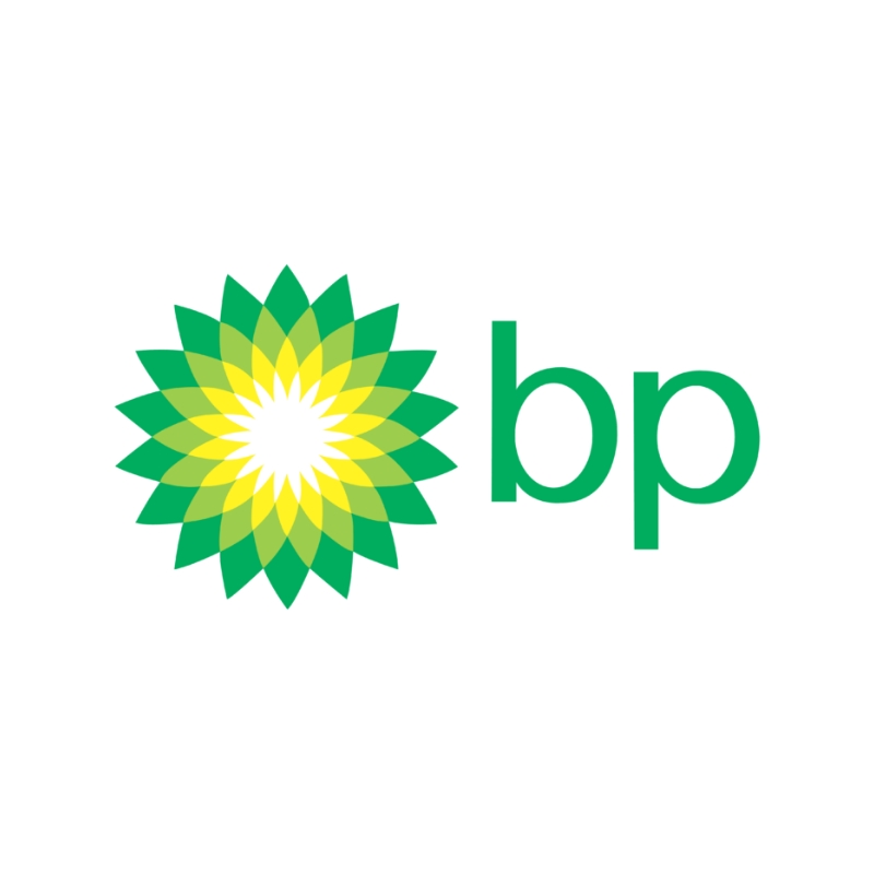 BP logo featuring a green and yellow sunburst design next to the lowercase letters 