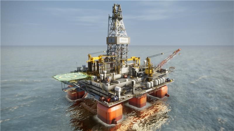 An offshore oil rig with a helipad and cranes sits on a calm sea under a clear sky, poised like an advanced training facility ready for its next mission.